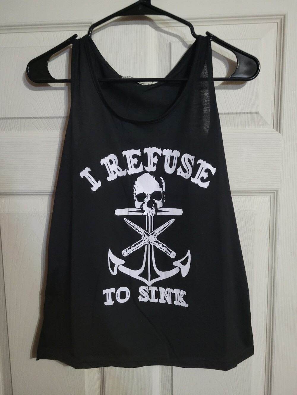 I Refuse To Sink Tank Top Skull Anchor Racerback Black Graphic Tee
